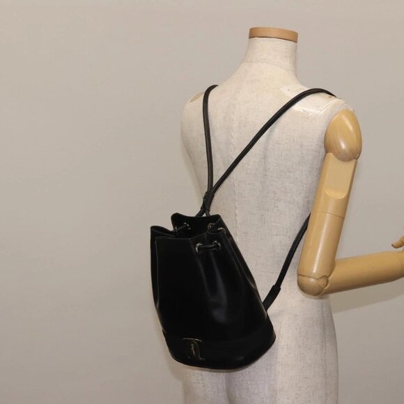 Salvatore Ferragamo Vala Backpack Leather Black Silver Auth bs29472 - Picture 3 of 16